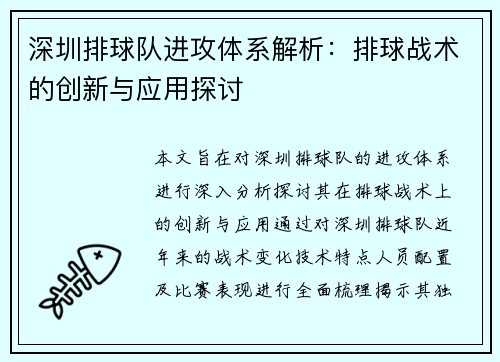 深圳排球队进攻体系解析：排球战术的创新与应用探讨